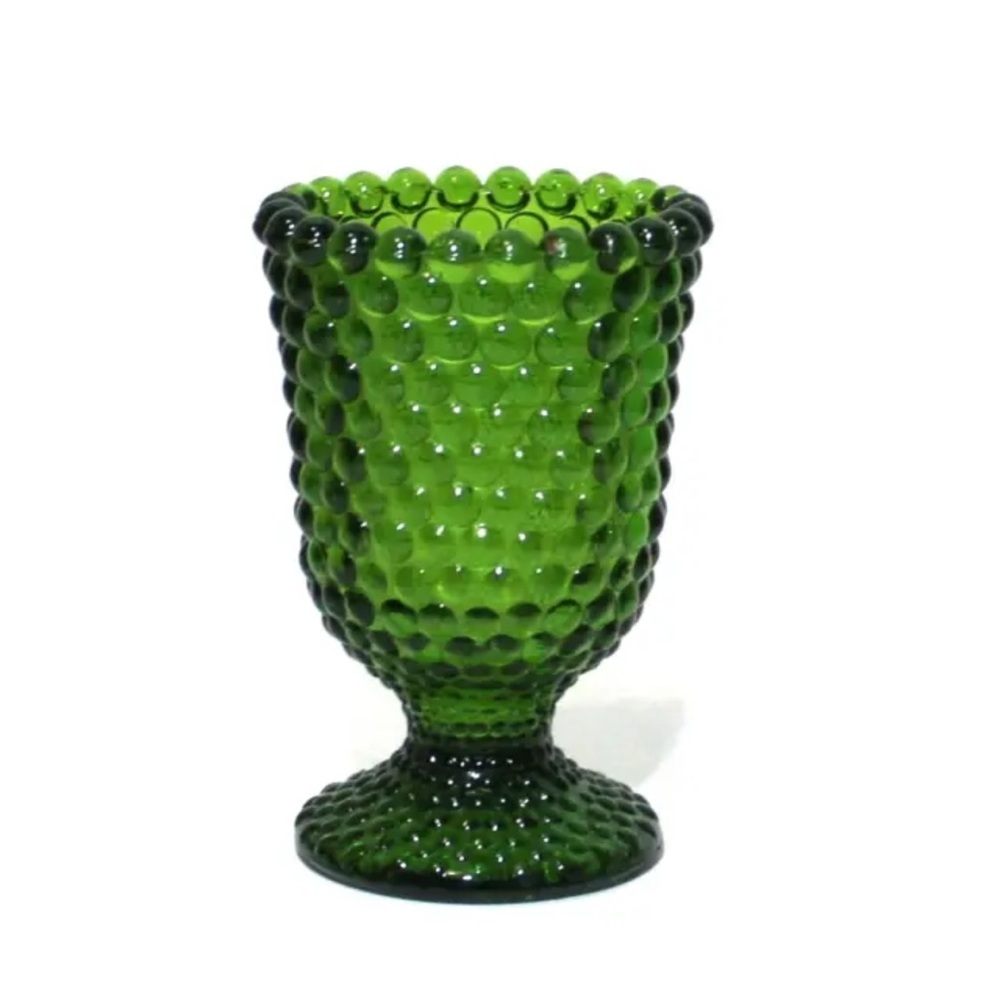 VINTAGE HOBNAIL GREEN GLASS PEDESTAL FOOTED VOTIVE CANDLE HOLDER TEALIGHT